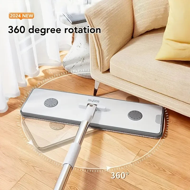 Joybos 360 Spin Mop 33cm Bucket Set Hand-Free Flat Barrel Cleaning and Squeezing with Scraper for Use at Home with Wet and Dry Mop