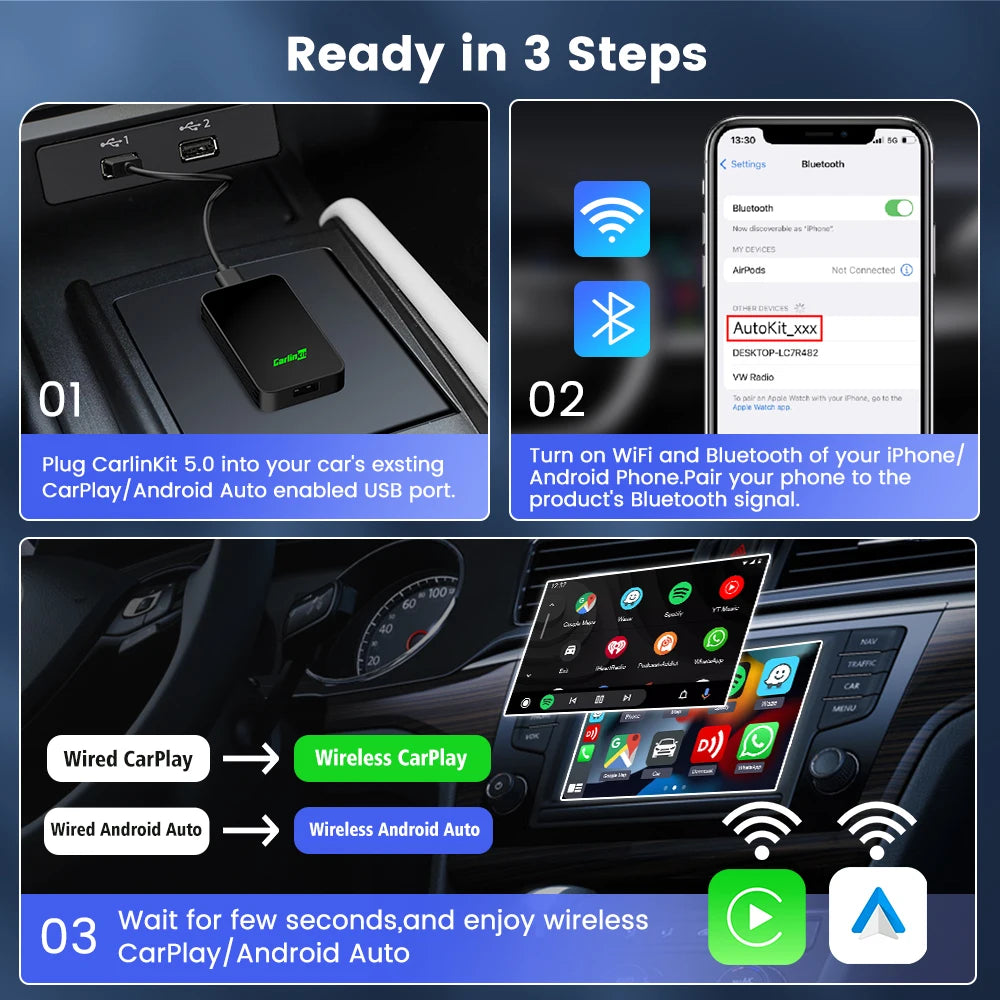 CarlinKit 5.0 2Air Wireless Android Auto Box CarPlay Wireless Dongle for Car Radio with Android Auto and Wired CarPlay, 2026