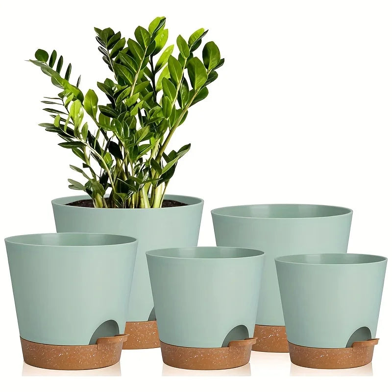 Five Nursery Planting Pot Plastic Self-Watering Planters with a Drainage Hole for Indoor Plants 7/6.5/6/5.5/5 Inches