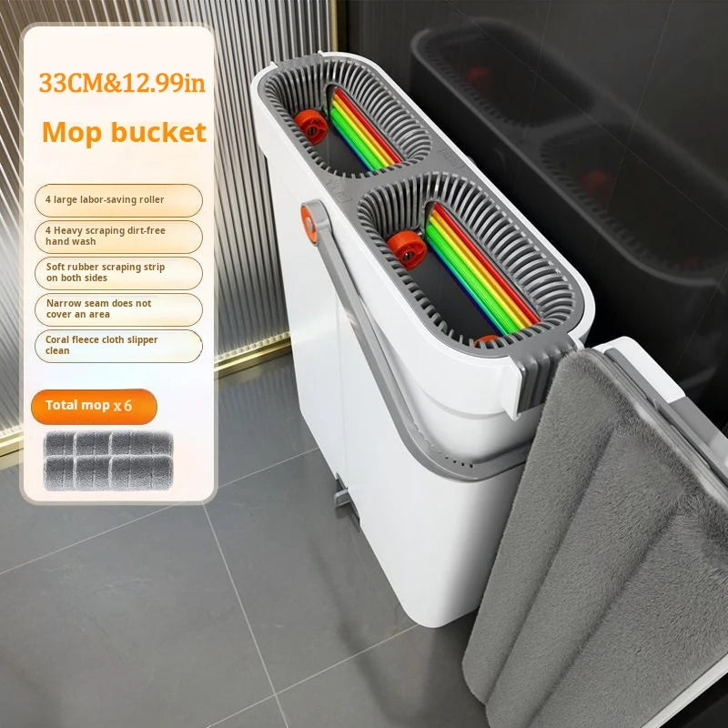 Joybos 360 Spin Mop 33cm Bucket Set Hand-Free Flat Barrel Cleaning and Squeezing with Scraper for Use at Home with Wet and Dry Mop