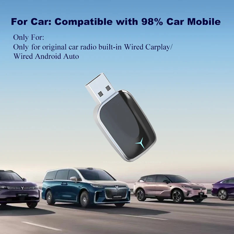 USB AI Smart Box Car Intelligent System 2-in-1 Wireless CarPlay Adapter with Android Auto Dongle Wired to Wireless Plug and Play