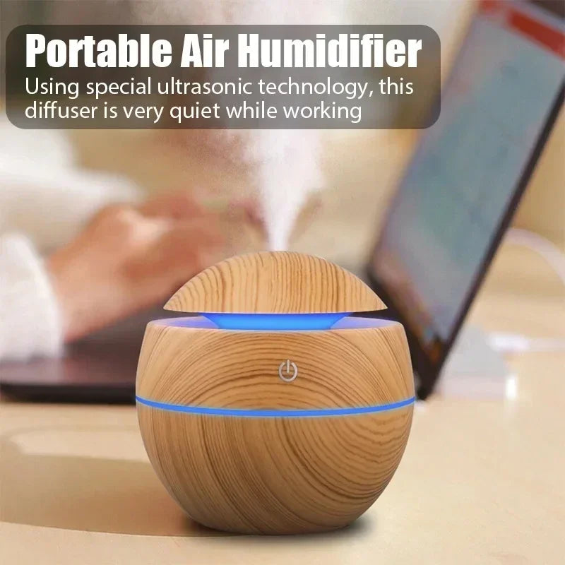 Mini Wood Grain Air Humidifier USB Ultrasonic Cool Mist Sprayer Essential Oil Fragrance Electric Air Aroma Diffuser Purifier