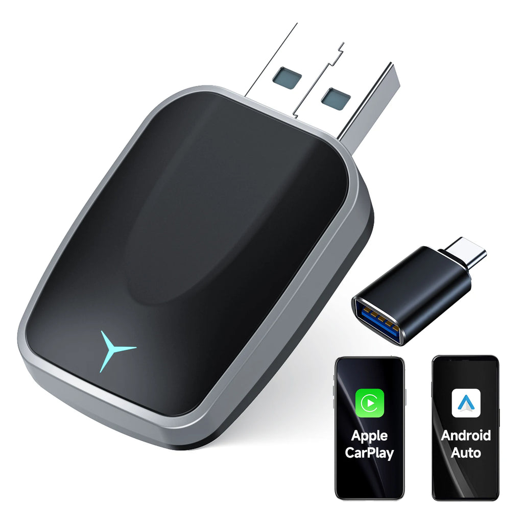 Wireless CarPlay & Android Auto Adapter, Plug-and-Play Dongle with USB-A/C Support for iOS 10+ and Android 11+