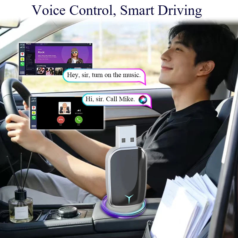 USB AI Smart Box Car Intelligent System 2-in-1 Wireless CarPlay Adapter with Android Auto Dongle Wired to Wireless Plug and Play
