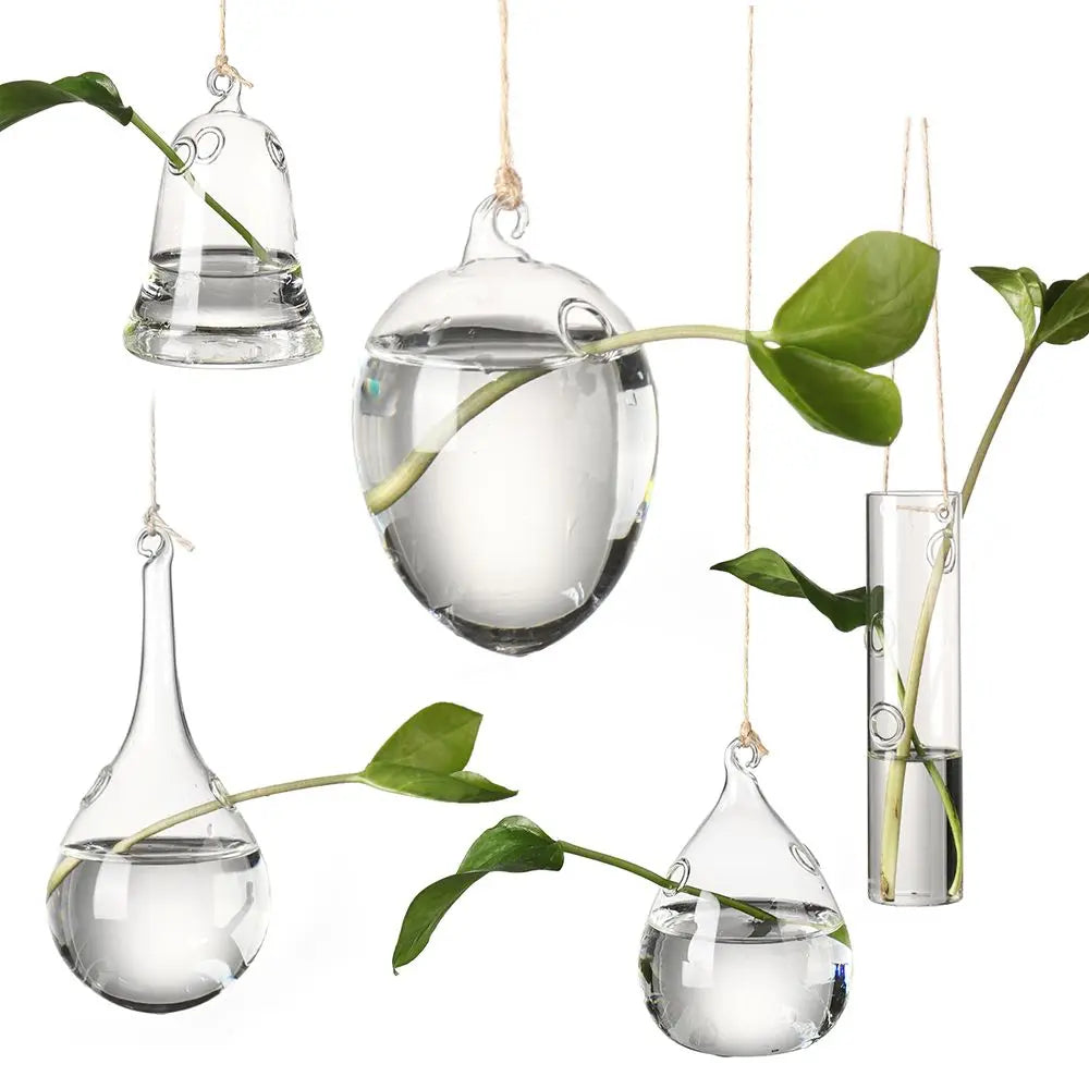 Adorable Glass Vase with Transparent Hanging Glass for Hydroponic Plant Pot Container, Birds, Angels, Peaches, and Water Droplets