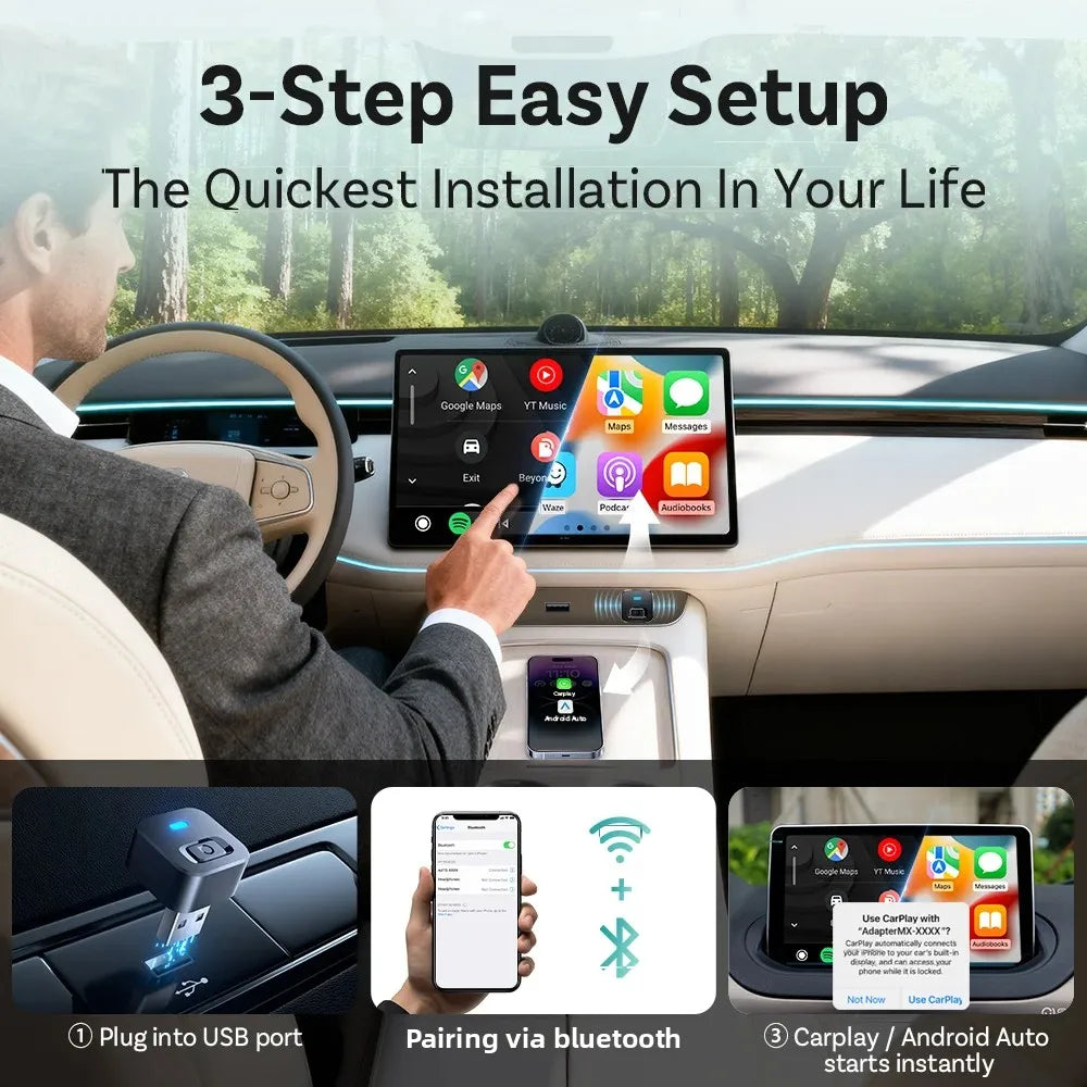 Benz, Audi, and Toyota Ottocast Mini Dot Express 2-in-1 Wireless CarPlay Android Auto Adapter Plug Play Fast Connect USB Dongle